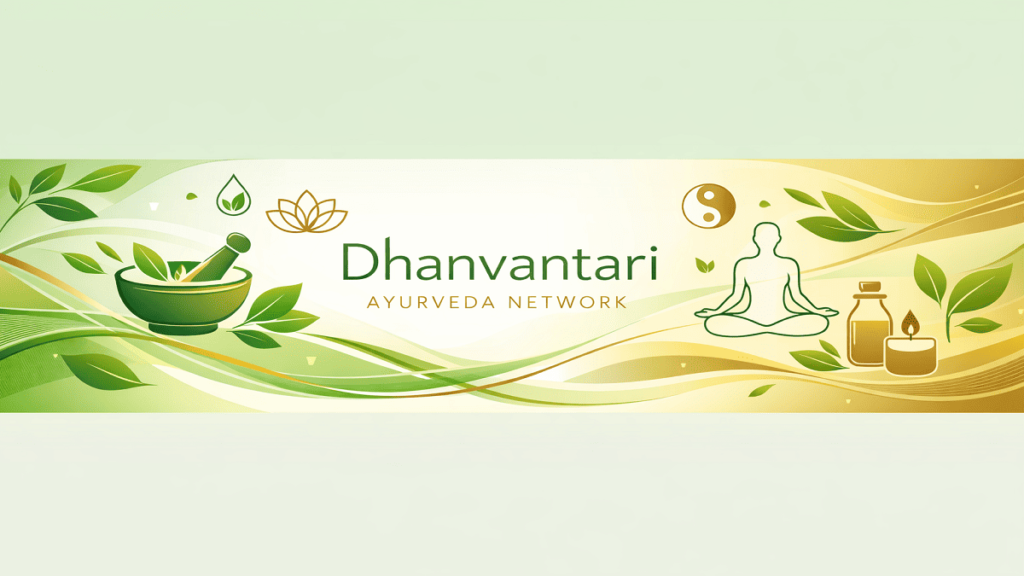 Illustration of Dhanvantari holding medicinal herbs with Ayurvedic plants in background