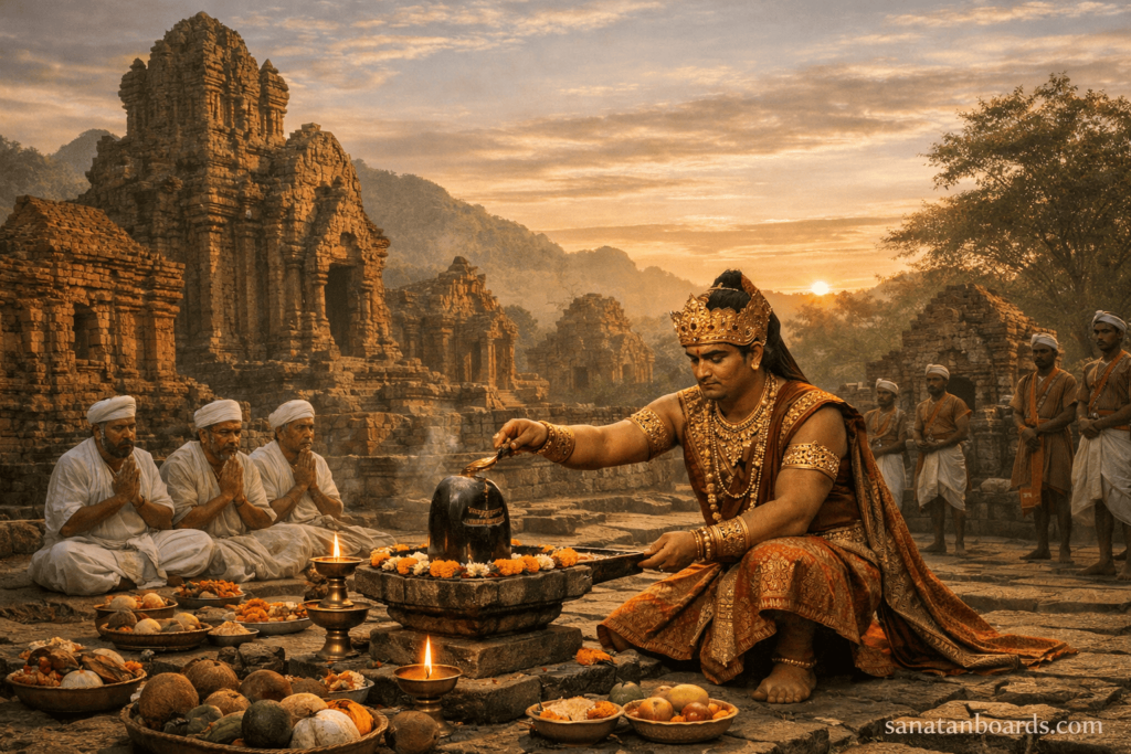 King Bhadravarman performing a Shiva ritual at My Son temple in the ancient Champa Kingdom Vietnam