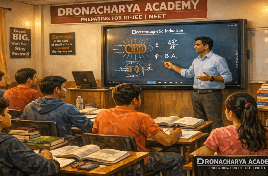 Students studying and collaborating at Dronacharya Education Network campus with modern classrooms and academic facilities.