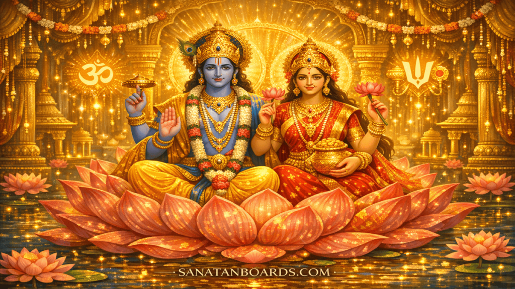 Lord Vishnu and Goddess Lakshmi divine illustration symbolizing prosperity and harmonyLakshmi Narayan