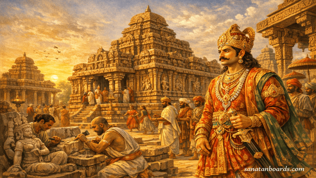 Vikramaditya II at Pattadakal temple with Chalukya architecture