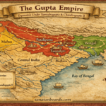 “Historical map of Gupta Empire showing expansion, key regions, and trade routes.”