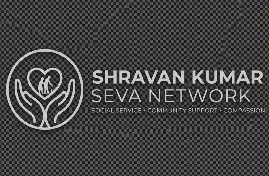 Minimalist logo for Shravan Kumar Seva Network showing helping hands and community support
