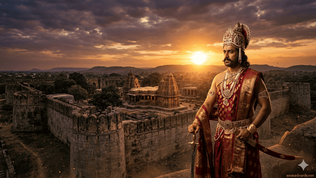 King Prataparudra on Warangal Fort overlooking the Thousand Pillar Temple.
