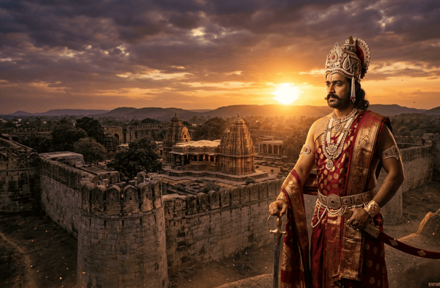 King Prataparudra on Warangal Fort overlooking the Thousand Pillar Temple.