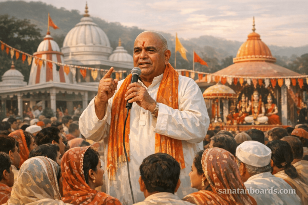 Bhadase Sagan Maraj addressing a crowd in Trinidad & Tobago, watermark sanatanboards.com visible