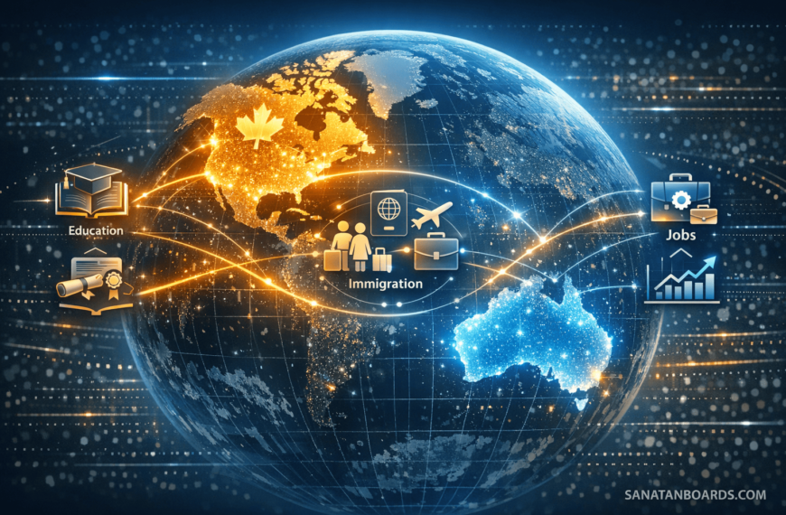 Digital world map highlighting Australia and Canada connections