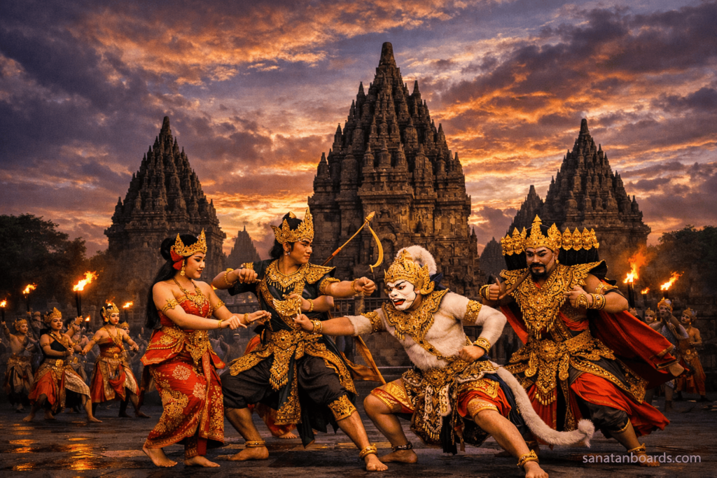 Ramayana dance performance at Prambanan Temple in Indonesia