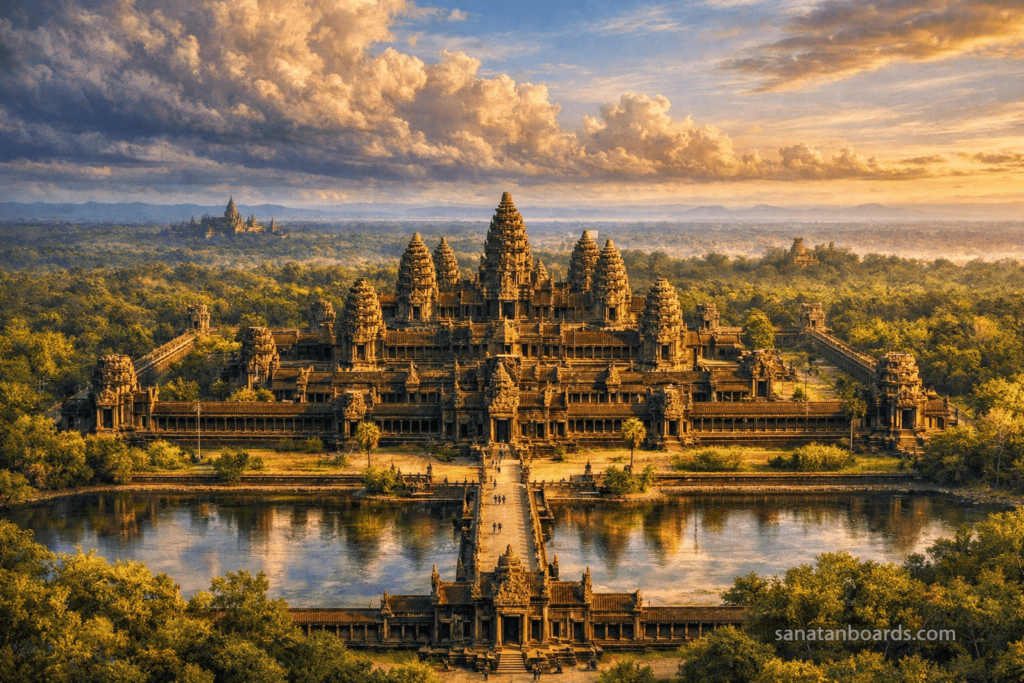 Aerial view of Angkor Wat temple complex