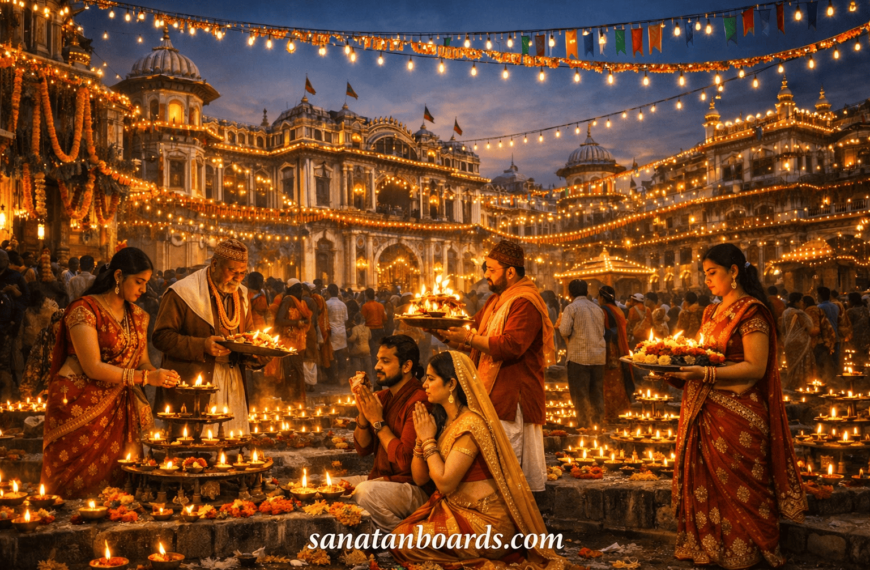 Colorful Hindu festival celebration in Nepal with traditional attire and lights