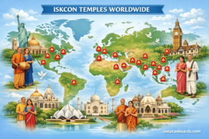 World map showing ISKCON temples across countries