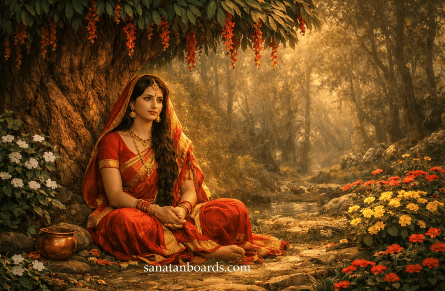 Sita sitting under Ashoka tree in Ashok Vatika.
