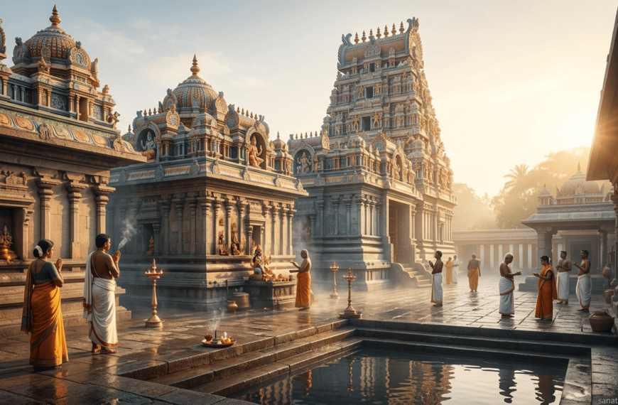 Munneswaram Temple with devotees during morning पूजा.